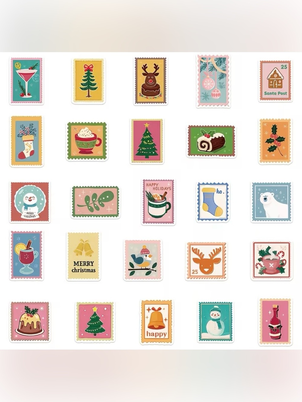 50 Christmas Iridescent Stickers Stamp Style Trees Reindeer Gingerbread Snowman - Picture 4 of 16